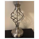 E - Table Lamp - Silver Scroll Base With Patterned Shade