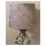 E - Table Lamp - Silver Scroll Base With Patterned Shade