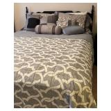 LL - Queen Bed Frame Black Painted Wooden Headboard With Bedding Ensemble