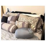 LL - Queen Bed Frame Black Painted Wooden Headboard With Bedding Ensemble