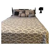 LL - Queen Bed Frame Black Painted Wooden Headboard With Bedding Ensemble
