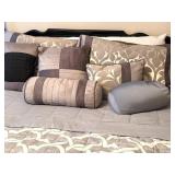LL - Queen Bed Frame Black Painted Wooden Headboard With Bedding Ensemble