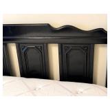 LL - Queen Bed Frame Black Painted Wooden Headboard With Bedding Ensemble