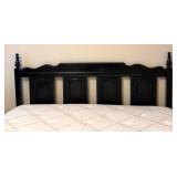 LL - Queen Bed Frame Black Painted Wooden Headboard With Bedding Ensemble