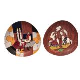 LLBR - Vintage Hand-Painted Ceramic Plates Keramos Israel Jewish Mosaics (Set of 2)