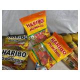 Assorted Candy, Haribo Peaches, Haribo Gummy Bears, Haribo Snakes, Blow Pops, and More