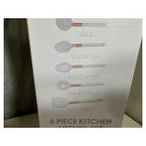 New 6 pc Rose Gold Cooking Utensil Set with Caddy