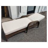 Outdoor resin wicker chaise lounge with adjustable backing and weather-resistant cushions,