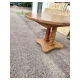 Vintage solid oak single pedestal dining table, with leaf