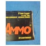 (100) Rounds  TulAmmo 9mm Luger ammunition,