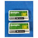 (100) Rounds Remington UMC centerfire revolver and pistol cartridges 9mm Luger caliber