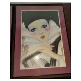 These are vintage Mira Fujita Pierrot mime art prints from the 1980s, recognizable by their distinctive sad clown imagery.