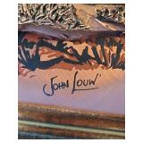 This is a vintage 1970s framed 3D copper relief art piece depicting a U.S. Mail stagecoach, signed by artist John Louw