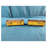 Athearn HO scale 40-foot wood refrigerator cars, likely vintage models featuring Schlitz Beer and Canada Dry Ginger Ale graphics.