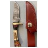 Brand New Damascus Knife with Antler Handle 6" Overall Length