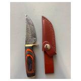 Brand New Damascus Knife with Leather Sheath 6 1/2" Overall Length