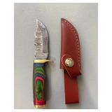 Brand New Damascus Knife with Leather Sheath 6 1/2" Overall Length