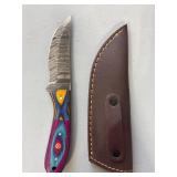 Brand New Damascus Knife with Leather Sheath 8" Overall Length