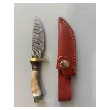 Brand New Damascus Knife with Antler Handle 6" Overall Length