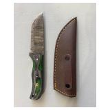 Brand New Damascus Knife with Leather Sheath 8" Overall Length