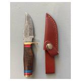 Brand New Damascus Knife with Leather Sheath 6.5" Overall