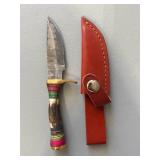 Brand New Damascus Knife with Antler Handle 6" Overall Length