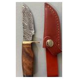 Brand New Damascus Knife with Leather Sheath 6.5" Overall Length