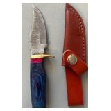 Brand New Damascus Knife with Leather Sheath 6.5" Overall Length