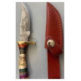 Brand New Damascus Knife with Antler Handle 6" Overall Length