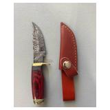 Brand New Damascus Knife with Leather Sheath 6.5" Overall Length