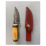 Brand New Damascus Knife with Leather Sheath 6.5" Overall Length