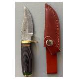 Brand New Damascus Knife with Leather Sheath 6.5" Overall Length