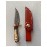 Brand New Damascus Knife with Antler Handle 6" Overall Length
