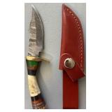Brand New Damascus Knife with Antler Handle 6" Overall Length