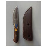 Brand New Damascus Knife with Leather Sheath 8" Overall Length