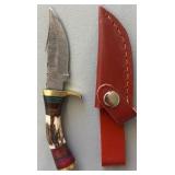 Brand New Damascus Knife with Antler Handle 6" Overall Length