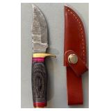 Brand New Damascus Knife with Leather Sheath 6.5" Overall Length