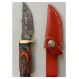 Brand New Damascus Knife with Leather Sheath 6.5" Overall Length