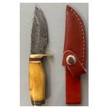 Brand New Damascus Knife with Leather Sheath 6.5" Overall Length