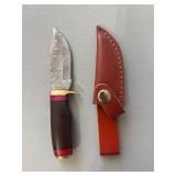 Brand New Damascus Knife with Leather Sheath 6.5" Overall Length