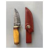 Brand New Damascus Knife with Leather Sheath 6.5" Overall Length