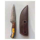 Brand New Damascus Knife with Leather Sheath 8" Overall Length