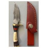 Brand New Damascus Knife with Antler Handle 6" Overall Length