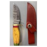 Brand New Damascus Knife with Leather Sheath 6.5" Overall Length