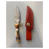 Brand New Damascus Knife with Antler Handle 6" Overall Length