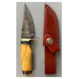 Brand New Damascus Knife with Leather Sheath 6.5" Overall Length