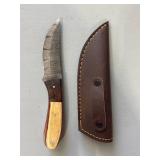 Brand New Damascus Knife with Leather Sheath 8" Overall Length