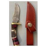 Brand New Damascus Knife with Antler Handle 6" Overall Length