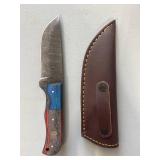 Brand New Damascus Knife with Leather Sheath 8" Overall Length