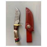 Brand New Damascus Knife with Antler Handle 6" Overall Length